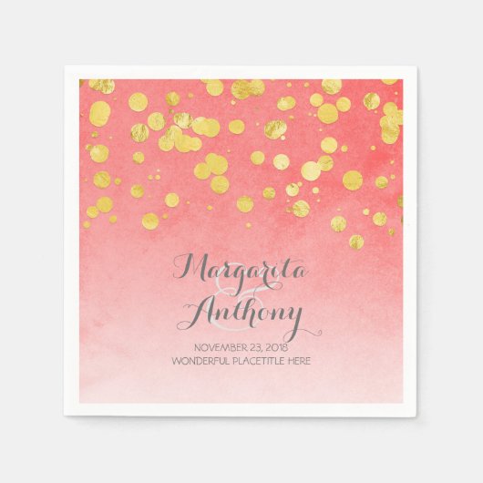 Elegante Coral en Gold Wedding Servetten (Voorkant)