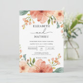 Elegante Coral Garden Bloemen bruiloft Kaart (Staand voorkant)
