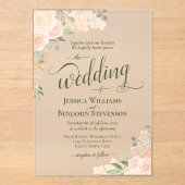 Elegante Coral Peach Boho Chic Rozen Fancy bruilof Acryl Uitnodigingen (Voorkant)