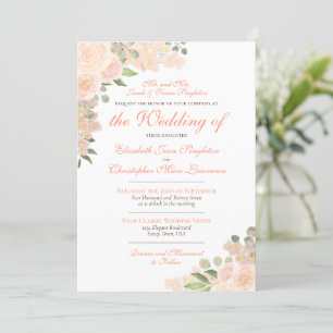 Elegante Coral Peach Boho Floral formele bruiloft Kaart