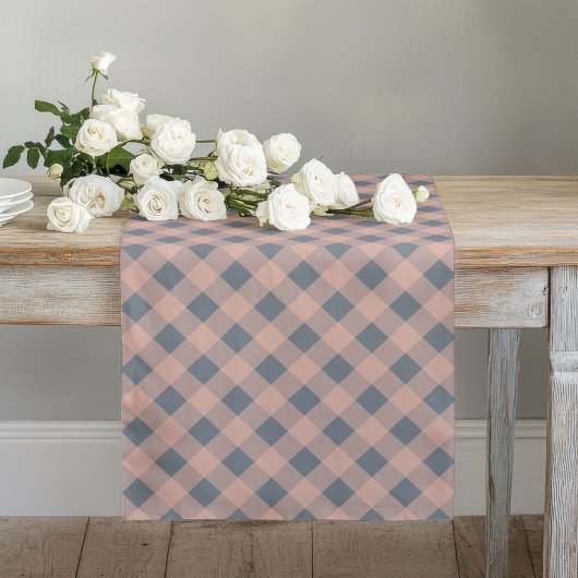 Elegante Coral Peach Grijs Plaid Eettafel Lange Tafelloper