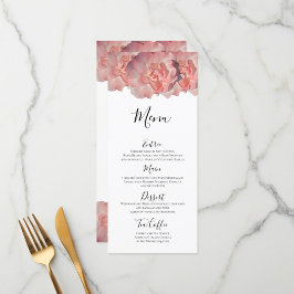 Elegante Coral Pink Rose Bloemen Witte Receptie Menu