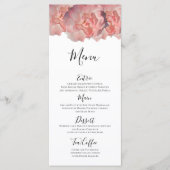 Elegante Coral Pink Rose Bloemen Witte Receptie Menu (Voorkant)