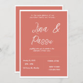 Elegante Coral Pink Wedding Invitation Kaart (Voorkant / Achterkant)