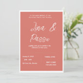 Elegante Coral Pink Wedding Invitation Kaart (Staand voorkant)