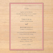 Elegante Coral Roze Monogram Moderne bruiloft Acryl Uitnodigingen (Voorkant)