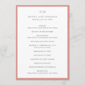 Elegante Coral Roze Monogram Moderne bruiloft Programmakaart (Voorkant)