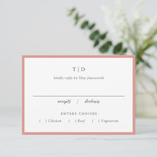 Elegante Coral Roze Monogram Moderne bruiloft RSVP Kaartje