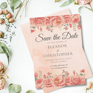 Elegante Coral Rozen Waterverf Perzik Bloemen Save The Date