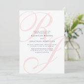 Elegante Coral Wedding Monogram Minimale Uitnodigi Kaart (Staand voorkant)