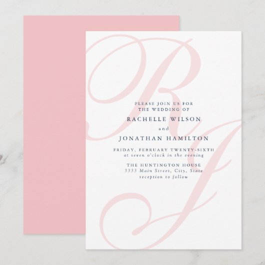 Elegante Coral Wedding Monogram Minimale Uitnodigi Kaart (Voorkant / Achterkant)