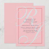 Elegante Coral Wedding Monogram Uitnodiging (Voorkant / Achterkant)