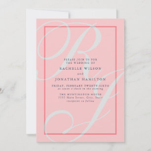 Elegante Coral Wedding Monogram Uitnodiging
