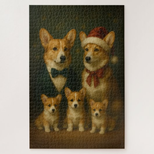 Elegante Corgi familie Kerst Hartverwarmend Legpuzzel (Verticaal)