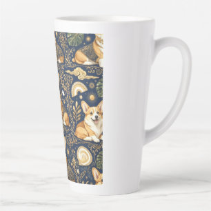 Elegante Corgi Honden Goud Damast Navy Blauwe Patr Latte Mok