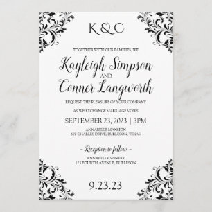 Elegante  Corners Trouwuitnodiging   Zwart Kaart