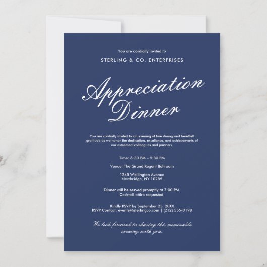 Elegante Corporate Appreciation Dinner Invitation Kaart (Voorkant)