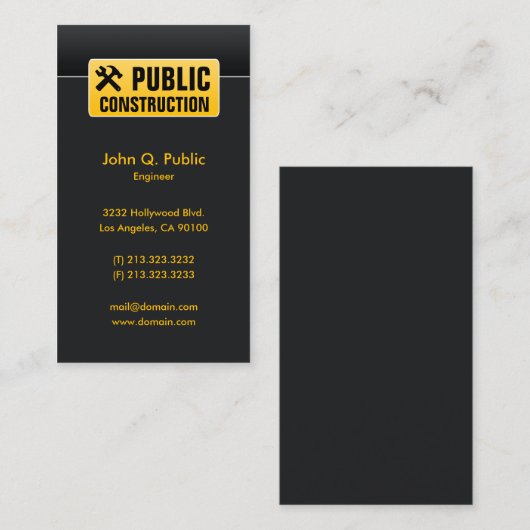 Elegante Corporate Black Construction Home Builder Visitekaartje (Voorkant / Achterkant)