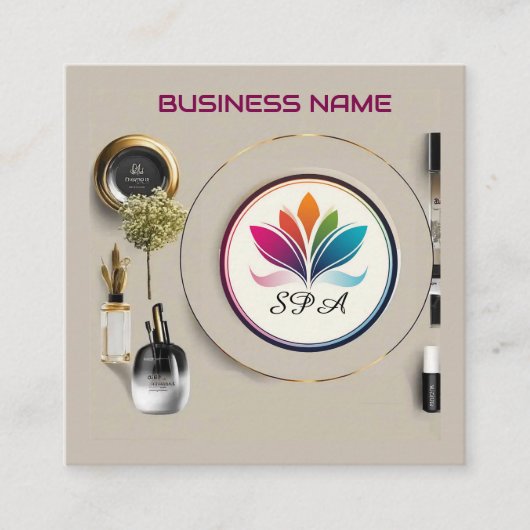 Elegante cosmetische opstelling display vierkante visitekaartje (Voorkant)