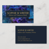 Elegante Cosmic Nebula Navy Gold Schrijvers Visitekaartje (Voorkant / Achterkant)