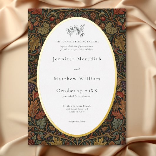 Elegante Cottage Botanische herfst bruiloft Folie Uitnodiging