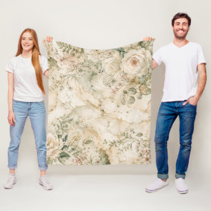 Elegante Cottagecore Marmeren Botanische Huisdecor Fleece Deken