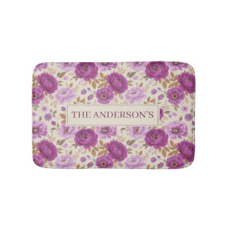 Elegante Cottagecore Paarse Bloemen Badmat