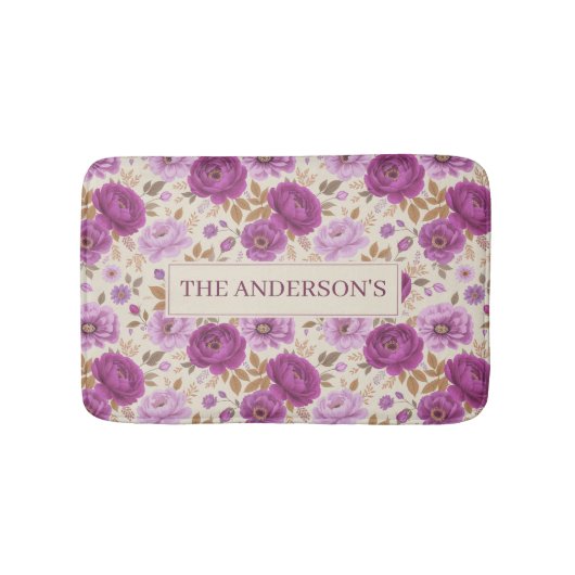 Elegante Cottagecore Paarse Bloemen Badmat (Voorkant)
