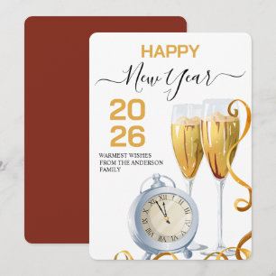 Elegante Countdownklok naar Nieuwjaar met Champagn Feestdagenkaart