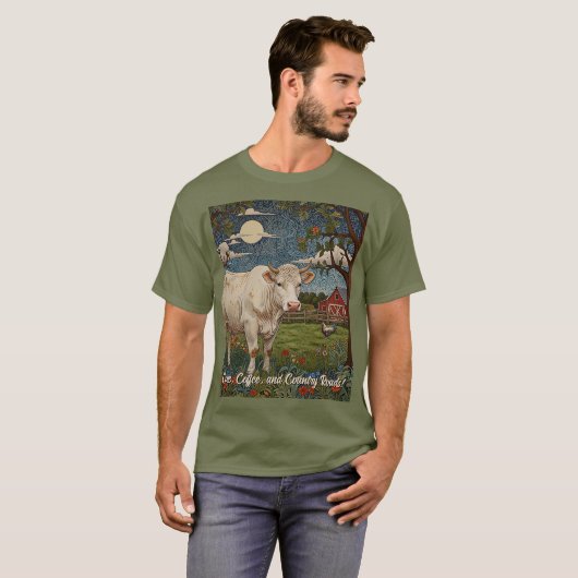 Elegante country chic boho koe boerderij t-shirt (Voorkant volledig)