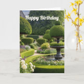 Elegante Country Garden Topiary Fountain Verjaarda Kaart (Gele Bloem)