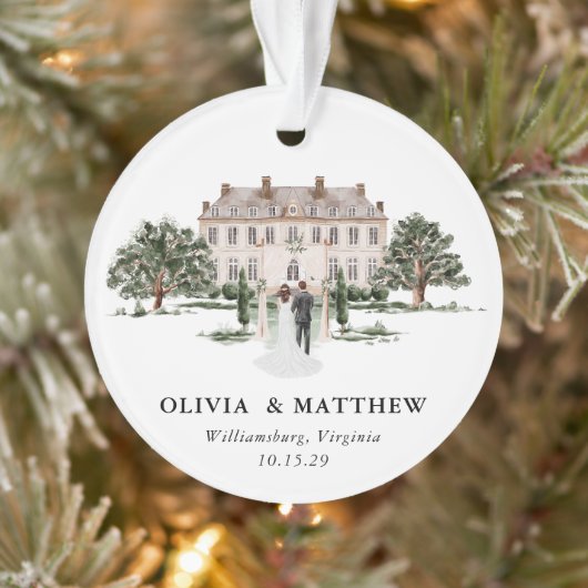 Elegante Country Manor bruiloft foto Keepsake Ornament (Boom)