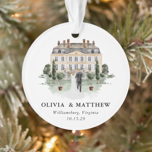 Elegante Country Manor bruiloft foto Keepsake Ornament (Boom)