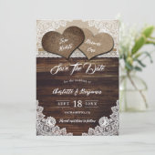 Elegante Country Two Hearts Bloemen Lace Wedding Save The Date (Staand voorkant)