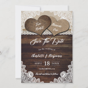 Elegante Country Two Hearts Bloemen Lace Wedding Save The Date
