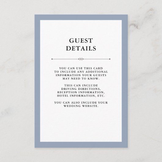 Elegante Couture | Dusty Blue Gastgegevens Informatiekaartje (Voorkant)