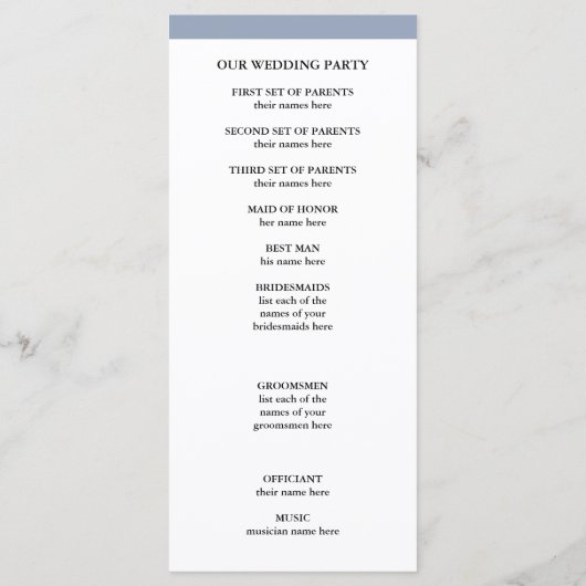 Elegante Couture | Dusty Blue Wedding-programma Programmakaart (Achterkant)
