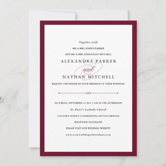 Elegante Couture | Marsala Wedding Kaart (Voorkant)