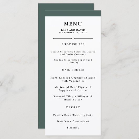 Elegante Couture | Rich Green Wedding Menu (Voorkant / Achterkant)