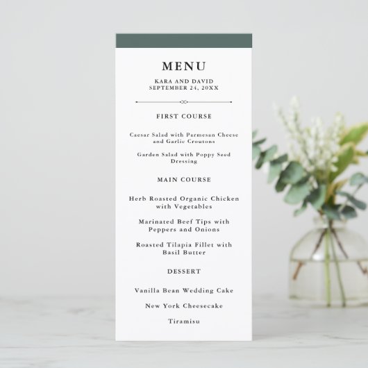 Elegante Couture | Rich Green Wedding Menu (Staand voorkant)