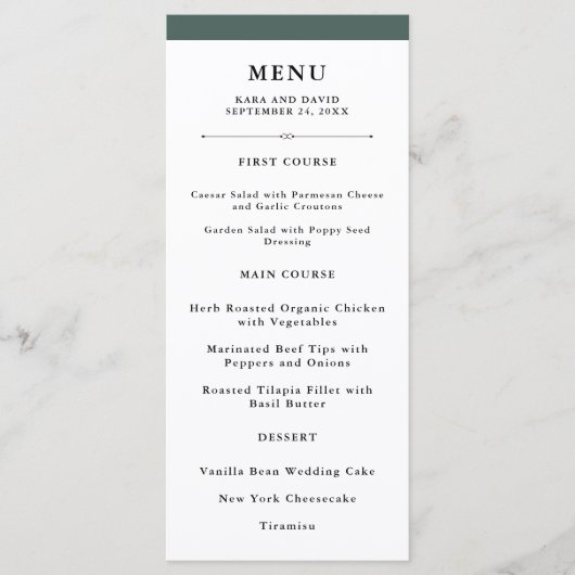 Elegante Couture | Rich Green Wedding Menu (Voorkant)