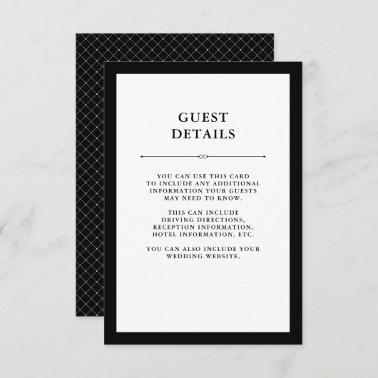 Elegante couture | Zwart-wit gastengegevens Informatiekaartje (Voorkant / Achterkant)