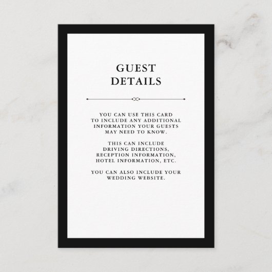 Elegante couture | Zwart-wit gastengegevens Informatiekaartje (Voorkant)