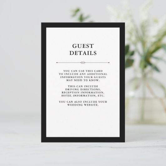 Elegante couture | Zwart-wit gastengegevens Informatiekaartje (Staand voorkant)