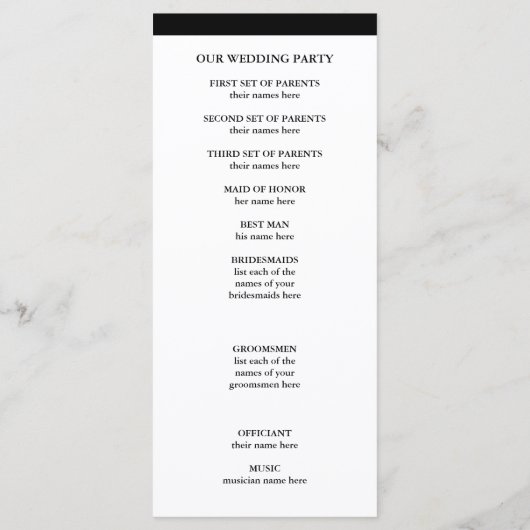 Elegante couture | Zwart-wit huwelijksprogramma Programmakaart (Achterkant)