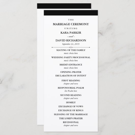 Elegante couture | Zwart-wit huwelijksprogramma Programmakaart (Voorkant / Achterkant)