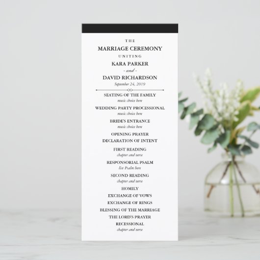 Elegante couture | Zwart-wit huwelijksprogramma Programmakaart (Staand voorkant)