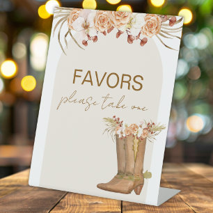 Elegante Cowgirl Laarzen Bruiloft Feest Favor Teke Reclamebord Met Voetstuk