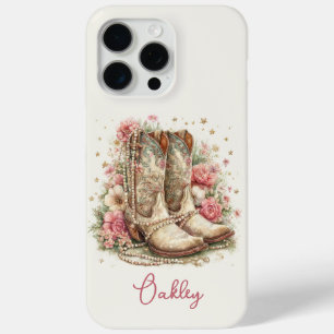 Elegante Cowgirl-laarzen met gebloemde monogram iPhone 15 Pro Max Hoesje