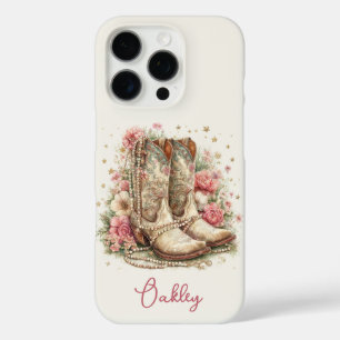Elegante Cowgirl-laarzen met gebloemde monogram iPhone 16 Pro Hoesje